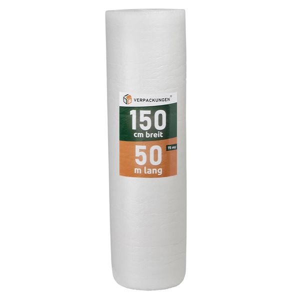 BB-Verpackungen 1 x Luftpolsterfolie 3-lagig 1,5 x 50 m Vlieskaschiert (75 my stark, Schutz von empfindlichen Gegenständen) - Sets zwischen 1 und 3 Rollen