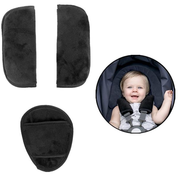 Baby Shoulder Strap Crotch Harness Pad Set for All Car Seats, Pushchair, Stroller, High Chair, Universal Soft Comfort Seat Belt Covers Cushion Suit for Toddlers Infant and Children (3pc Pads)