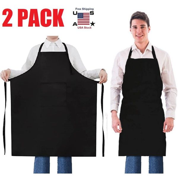 2PCS Waterproof Chef Apron Black Catering Cooking Kitchen Butcher w/ 2 Pocket US