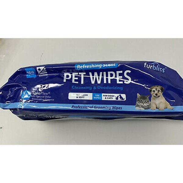 Cleansing Deodorizing Pet Wipes for Dogs & Cats Refreshing  Scent 100 ct