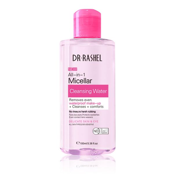 Micellar Cleansing Water 100ml, All-In-1 No Rinse Micellar Water For Face, Lips & Eyes, Hypoallergenic Cleanse & Moisturizing Cleansing Water Remove Waterproof Makeup For All Skin Types