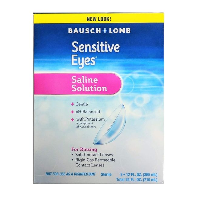 Contact Lens Solution by Bausch & Lomb, Sensitive Eyes Solution for Soft Contact & Gas Permeable Lenses, Saline Solution with Potassium, 12 Fl Oz (Pack of 2)