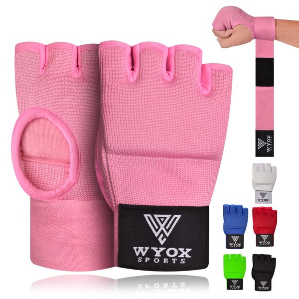 WYOX Boxing Hand Wraps Gel Knuckle Padded Inner Elastic Quick Wraps Fist Protection Boxing Gloves for Women Men Wrist Wrap MMA Muay Thai Training Handwraps (Pink, L-XL)