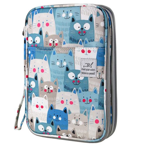 YOUSHARES 192 Slots Colored Pencil Case, Large Capacity Pencil Holder Pen Organizer Bag with Zipper for Prismacolor Watercolor Coloring Pencils, Gel Pens for Student & Artist (Big-Faced Cat)
