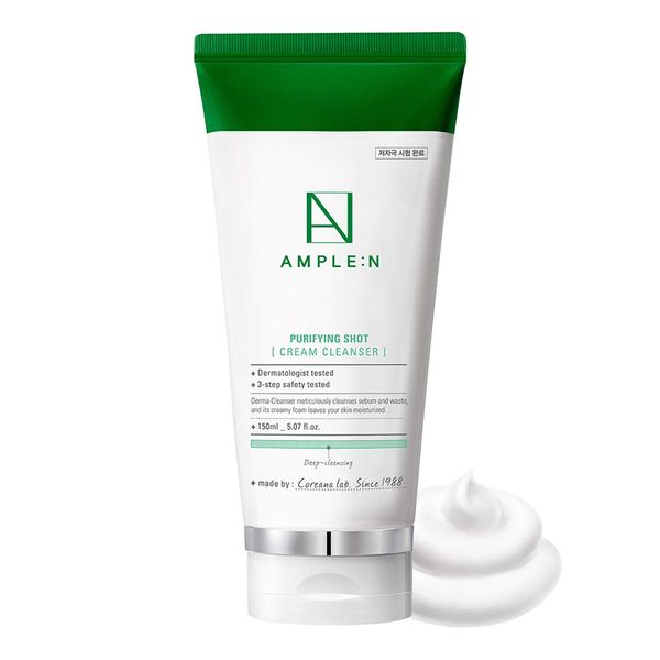 CORÉANA AMPLE:N Purifying Shot Cream Cleanser – Pore Refining Facial Cleanser with Egg White & Blue Lotus Extract - Exfoliate & Remove Makeup Residue and Impurities from Pores Texture, 5.07 fl.oz.