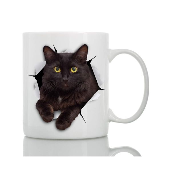 Black Cat Coffee Mug - Ceramic Funny Coffee Mug - Perfect Cat Lover Gift - Cute Cat Coffee Mugs Present - Great Birthday or Christmas Surprise for Friend or Coworker, Men and Women (11oz)