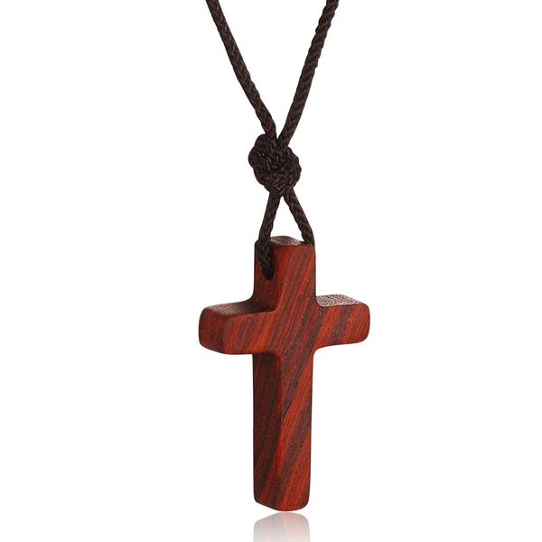 Natural Sandalwood Wooden Cross Pendant Necklaces for Boy Girl Women Men Handcrafted Gift Wood Hang from Rearview Mirror Pendant Decoration