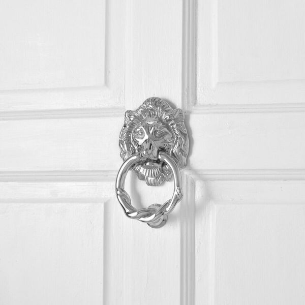 Chrome Lion Head Door Knocker with Shiny Lion Ring Style Front Door Knocker