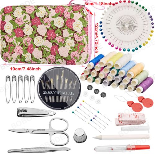 Rose Floral Sewing Kit with 130 PCS Sewing Supplies Accessory,PU Zipper Sewing Needles Set, Professional Travel Sewing Kit for Adults,Emergency, Home