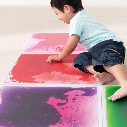 12 Inch X 12 Inch Colorful Liquid Floor Tile Mat for Kids, Bright Blue, ASTM, BS EN71, CPSIA Certified