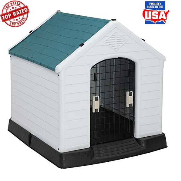 Water Resistant Plastic Dog House 28" Pet Dog Kennel w/ Door Indoor Outdoor US