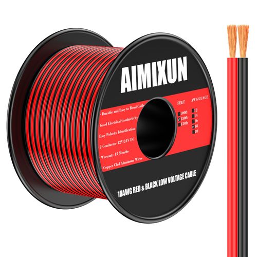 AIMIXUN 130FT 18 Gauge Wire, Electrical 2 Conductor Red and Black Cable 12V 18 AWG 2 Pin 2 Color Hookup Strips Extension Cord High Resistant Automotive 18 Gauge Stranded Wire 12V/24V