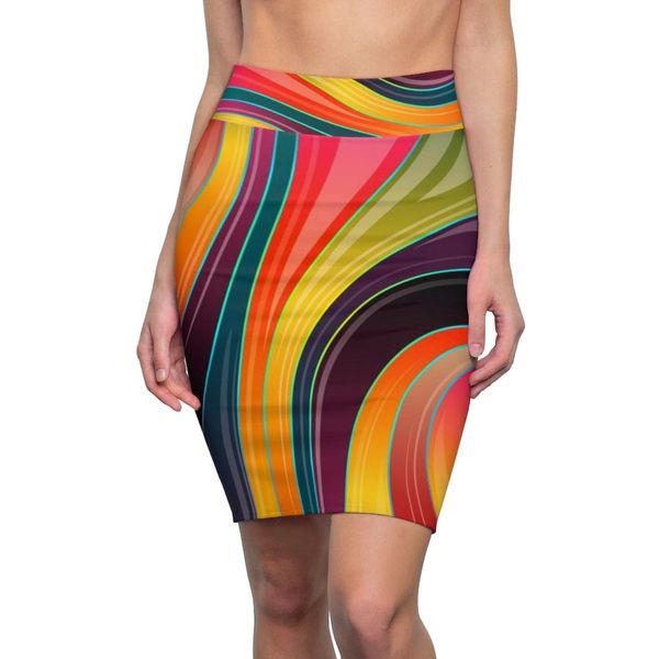 Womens Skirt, Multicolor Abstract Swirl Style Skirt - M / 4 oz.