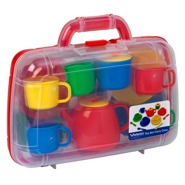 PETERKIN CLASSICS | Children's Tea Set in Carry Case | 17 piece, brightly coloured, plastic tea set in a sturdy 30cm carry case | RolePlay Toys | Tea Sets | Ages 3+