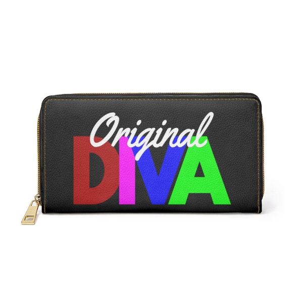 Womens Wallet, Zip Purse, Black Multicolor Original Diva - One size