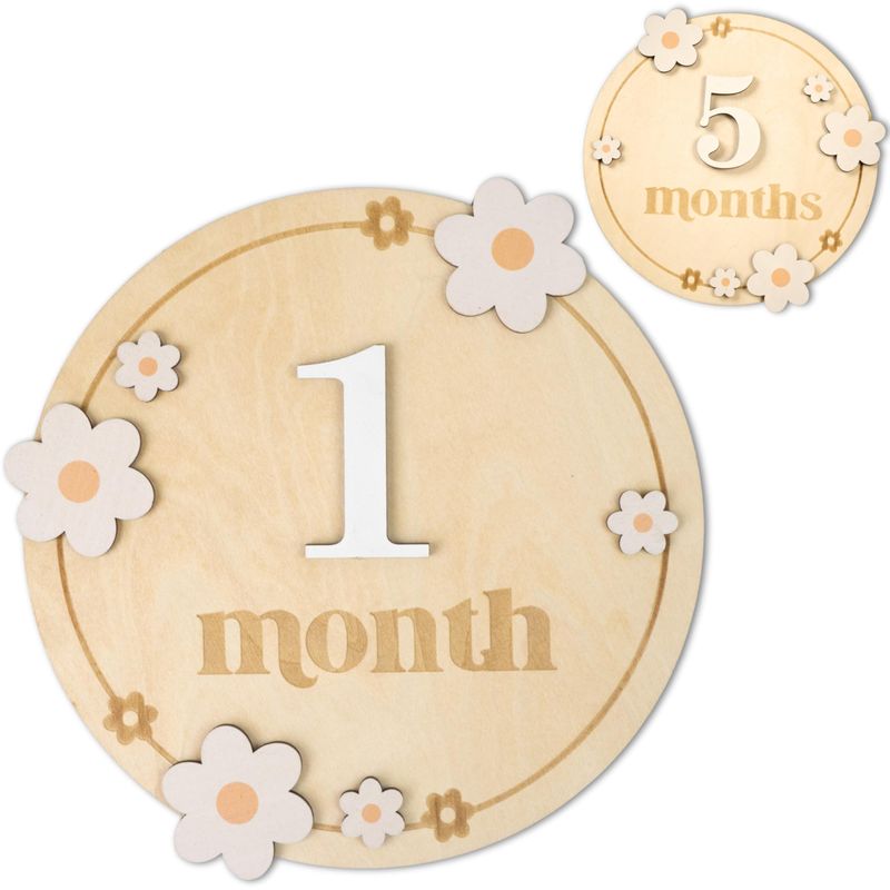 Baby Monthly Milestone Cards - Wooden Monthly Milestone Discs - Newborn ...