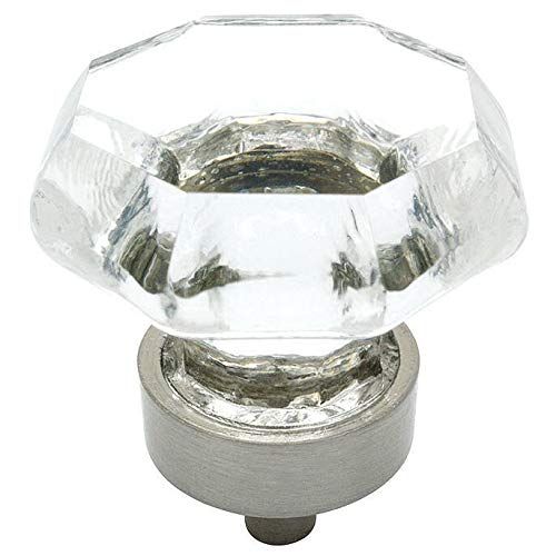 Cosmas 10 Pack 5268SN-C Satin Nickel Cabinet Hardware Knob with Clear Glass - 1-5/16" Diameter