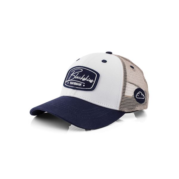 Blackskies® Race Baseball Cap | Herren Damen Premium Trucker Cap | Snapback Schirm Mütze Kappe Basecap Weiß-Navy-Sand – Männer Frauen Unisex Streetwear Outdoor Sommer Freizeit