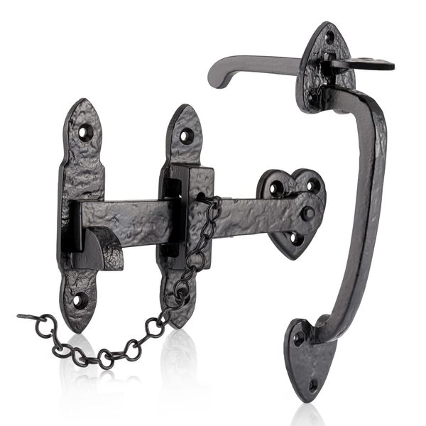 XFORT Smithy's Range Thumb Gate Latch Black Antique, Traditional Suffolk Latch, Cast Iron Gate Door Latch, Suitable for Shed and Gate Doors.