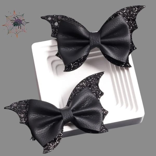 2pack halloween bat hair bows,glitter black bat hair clips for women girls kids costume party dress decor accessories gift (E)