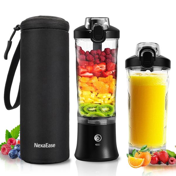 Portable Blender Personal Juicer for Shakes and Smoothies - 20 OZ Electric Protein Shaker Bottle with Insulated Sleeve, Travel Lid, USB-C Rechargeable - Mini Small Blender Cup for Kitchen, Office, Gym