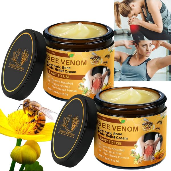 2pcs Bee Venom Turmeric Cream,Bee Venom Skin Treatment Cream,Bee Venom Relief Cream,Professional Bee Venom Pain Relief Gel,Bone Pain Relief Cream,Muscle Pain Relief Gel,Bee Venom Cream for Pain