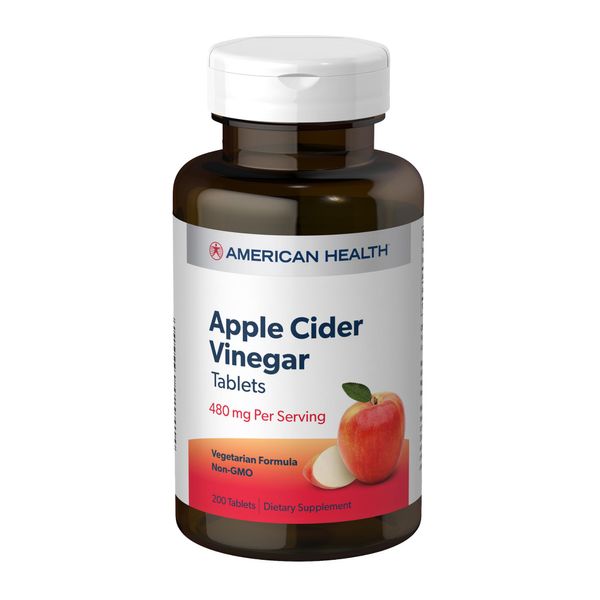 American Health Apple Cider Vinegar - 200 Tablets - 480 mg Per Serving - Non-GMO, Vegetarian, Gluten Free - 100 Servings