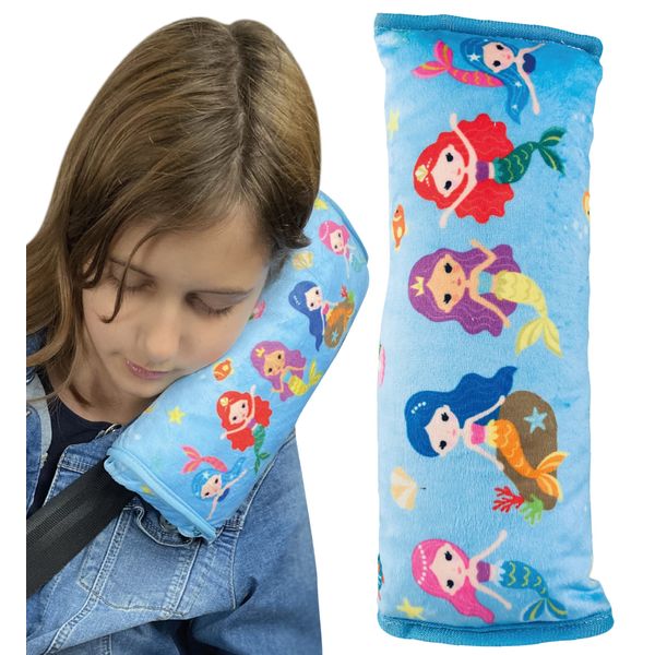 HECKBO Mermaid car Seatbelt Pillow for Children - Machine Washable - Girl boy Kids Children Soft car seat Belt Cover Sleeping Pillows Protection car Travel Pillow Cushion Vacation