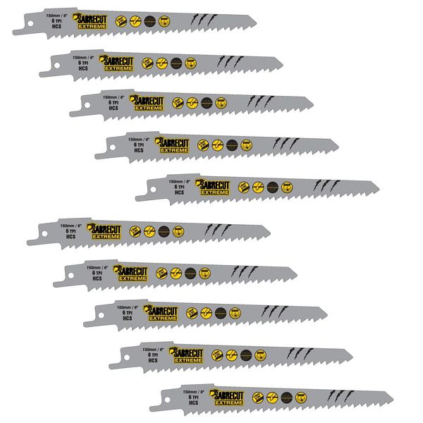 10 x SabreCut SCRS644D_10 150mm 6 TPI S644D Fast Wood Cutting Reciprocating Sabre Saw Blades Compatible with Bosch Dewalt Makita and many others