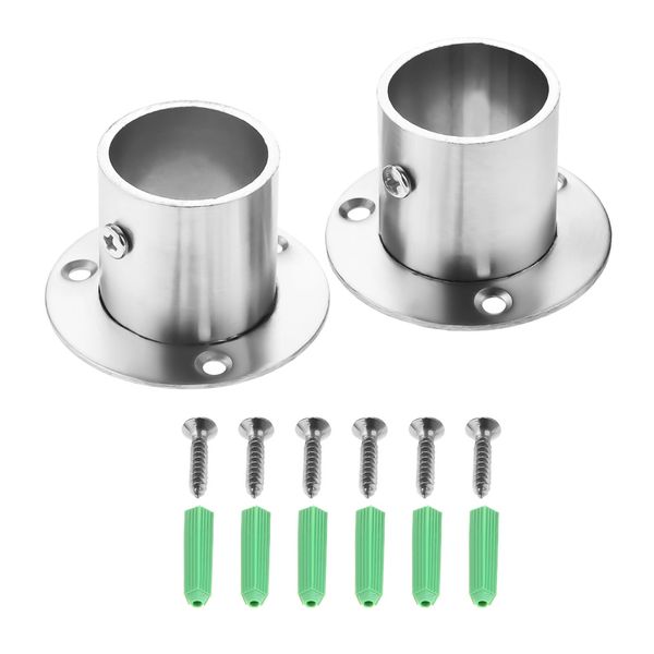 Hicello 2Pcs Stainless Steel Wardrobe Rail Rod Pole Socket End Support Bracket Flange-32mm