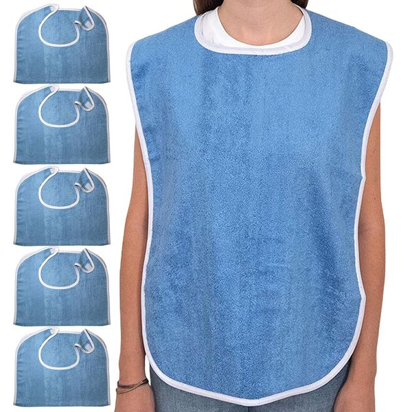 5 Pcs Adult Bibs, Waterproof Apron Set For Men, 76X45 CM Women For Eating, Dining Clothing Protectors, Washable Adult Bib, Terry Bib Clothing Protectors, Reusable Bibs For Elderly Eating