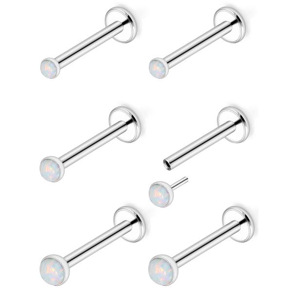 Ftovosyo 20G Threadless Push in Nose Rings Studs Surgical Steel Pushin Nose Stud 2mm 2.5mm 3mm Round White Opal Nose Piercing Jewelry for Women Men