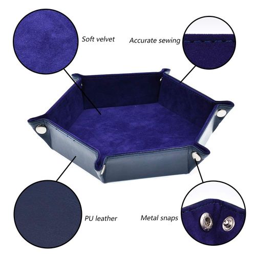 cusdie Dice Tray Folding Hexagon Dice Tray Leather and Velvet Dice Holder for DND Dice Game Table Games (Dark Purple)