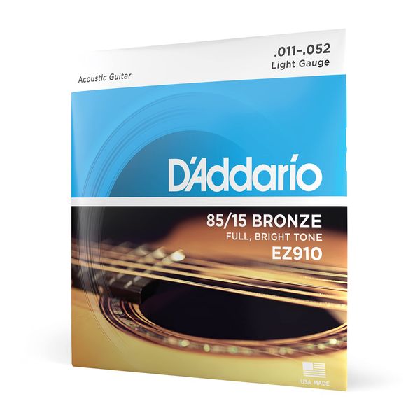 D'Addario Gitarrensaiten Westerngitarre | Gitarrensaiten Akustikgitarre | Acoustic Guitar Strings | Saiten Westerngitarre | DER BELIEBTESTEN SAITENMARKE WELTWEIT | EZ910 | 85/15 Bronze | Light (11-52)