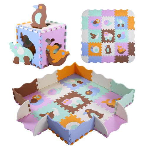 Tamiplay Foam Play Mat for Kids，25Pcs Square Interlocking Puzzle Floor Mat，Baby Play Mat Floor Mat Foam Puzzle Playmat for Toddlers with Fence（Animal-CSH007