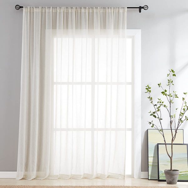 FMFUNCTEX Flax-Linen Sheer Sliding Door Curtains 84inch Patio Glass Door Curtain Panels 100" Extra Wide Window Drapes 7ft 1Panel Rod Pocket Natural