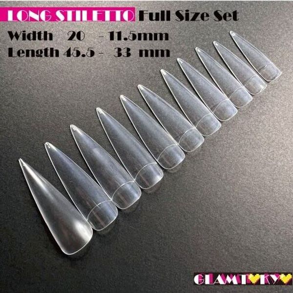 Full Size Set Long Stiletto Clear Nail Tips 20mm Width 11 pcs*10 packs