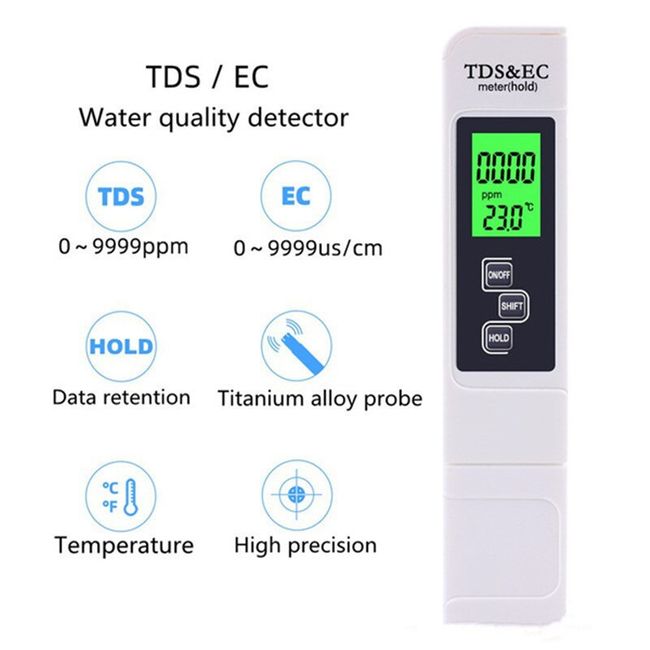 TDS Meter Digital Water Tester, Professional 3-in-1 TDS, Temperature and EC  Meter with Carrying Case, 0-9999ppm, Ideal ppm Meter for Drinking Water