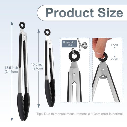 JIDSPWLS Premium Stainless Steel Heat Resistant Kitchen Tongs for cooking,set of 9" and 12" (Black),Non Scratch Silicone cooking Tong Tip for Cooking Pans,Strong Grip BBQ tongs for Grabbing Hot Food