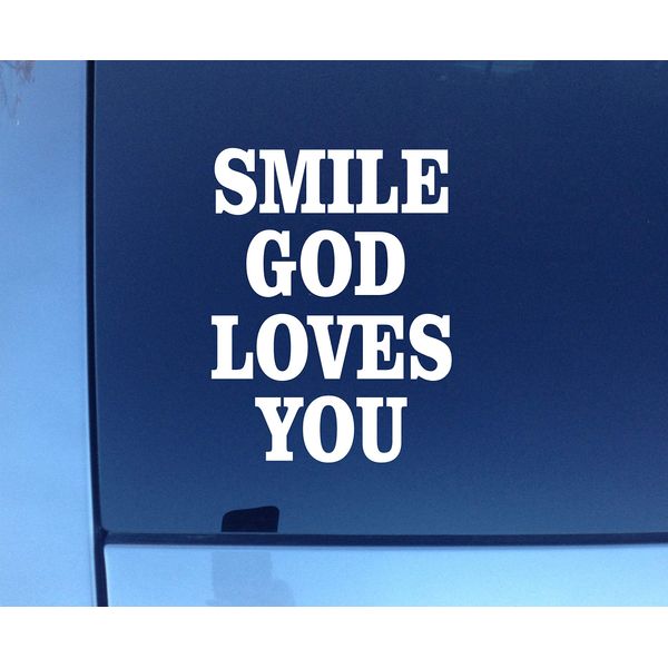 Smile GOD Loves You Sticker Decal 5" White