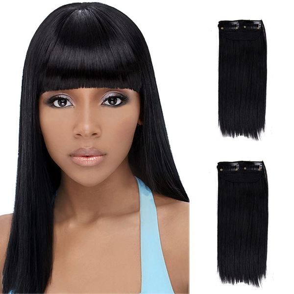 20cm 2 PCS Thick Hairpieces Clip in Hair Extensions Synthetic Invisible Seamless Hair Pads Adding Extra Hair Volume Clip In One Piece Hair Extension Hair Topper for Thinning Hair Women Black