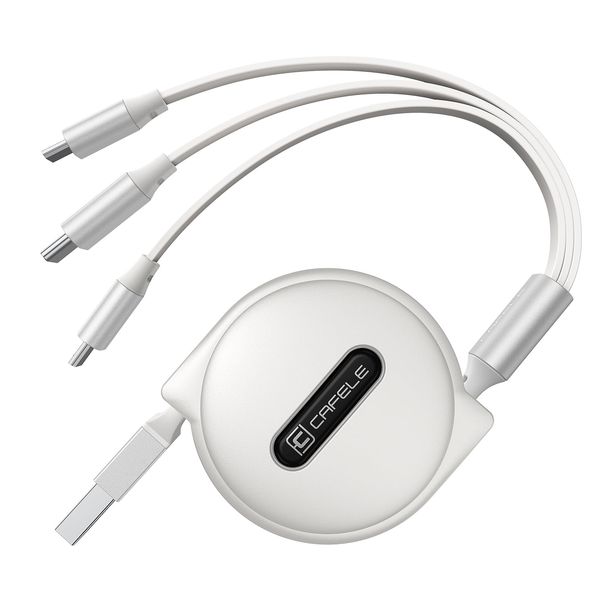 CAFELE3 in 1 Charging Cable, Winding 5V/3A Rapid Charging, 15W, Multi Charging Cable, High Speed Data Transfer (I0S Compatible), 3 Types of Terminals Compatible (Compatible with All Smartphone on the