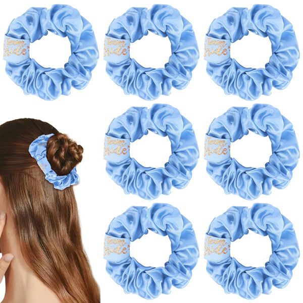 7 Pcs Bridesmaid Gifts Blue Satin Scrunchies for Bachelorette Party Favors Proposal Gifts Elastics Hair Ties Scrunchies Bridesmaid Proposal Gifts Wedding Party Favors