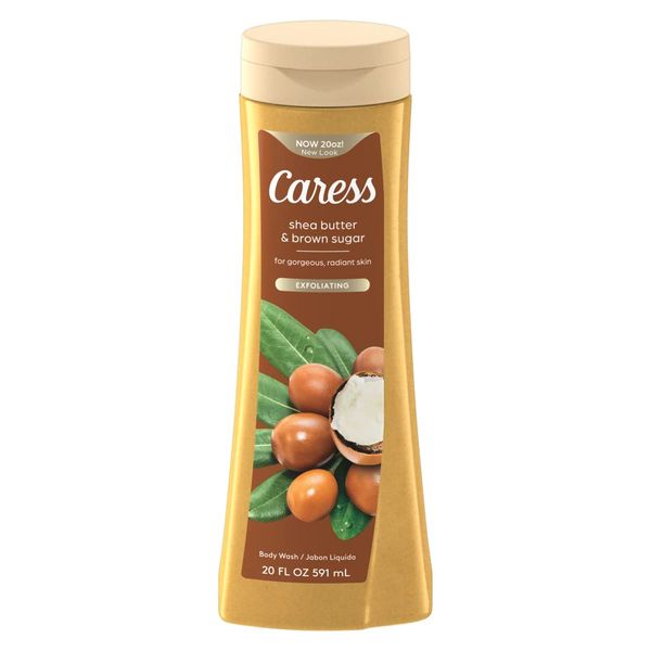 Caress Body Wash For Gorgeous, Radiant Skin Shea Butter & Brown Sugar Hydrating and Exfoliating Body Wash 20 fl oz