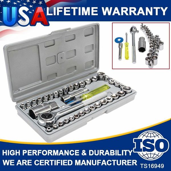 40Pcs Socket Tool 1/4'' & 3/8" Drive Ratchet Wrench Set W/Case For SAE & Metric
