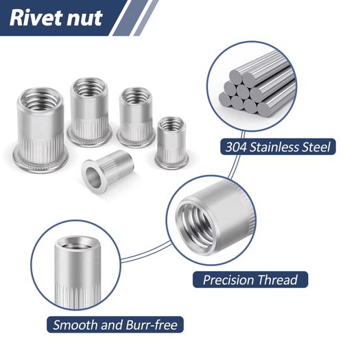 20 Piece Rivet Nuts M8, Leryati Threaded Inserts Stainless Steel Rivnut, Flat Head Threaded Insert Nutserts, Threaded Rivet Nuts Nutsert Rivnuts Kit, Pull Cap Rivet Nut Used for metal pipelines, etc