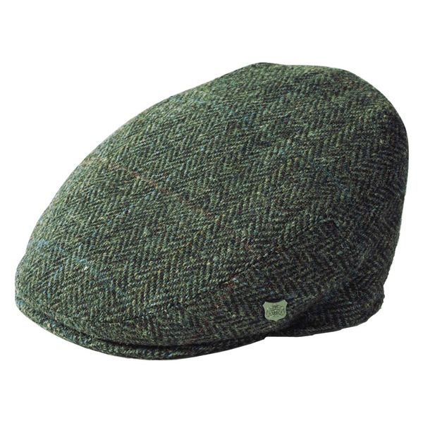 Failsworth Millinery Stornoway Harris Tweed Flat Cap (Latest Version) in Pattern 2012 - Grey, Size: Medium (57cm)