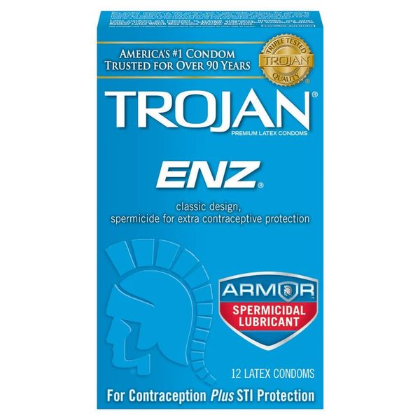 Trojan ENZ Spermicidal Lubricated, (Pack of 4), (48 Total Condoms)