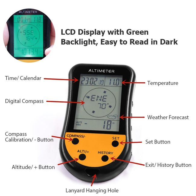 Digital Altimeter, 8 In 1 Handheld Electronic Altitude Gauge
