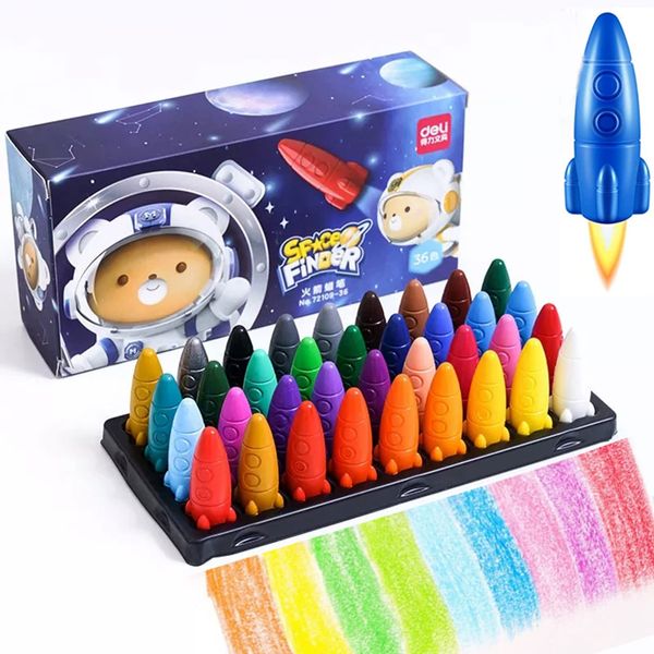 ZY-Wisdom children's rocket-shaped space color crayons, 24 colors non-toxic crayons, easy to grip washable children's crayons, safe coloring art school supplies gift set (36)